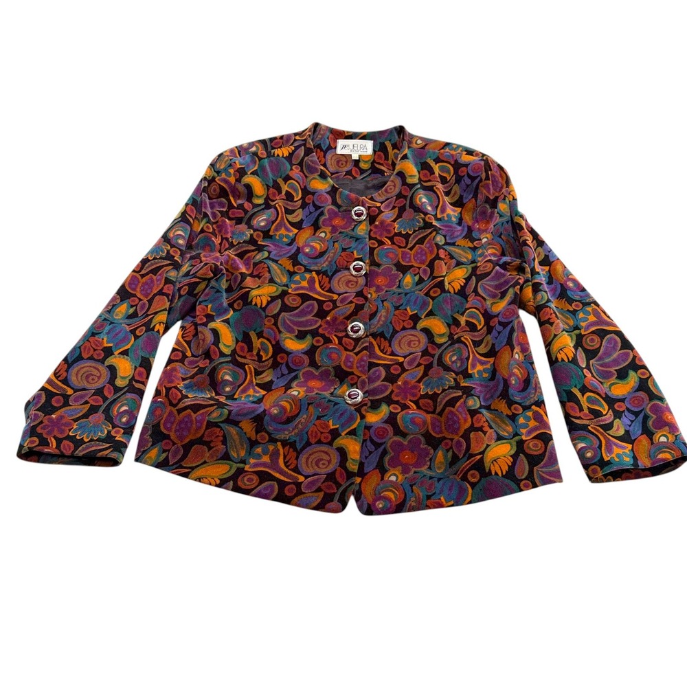 Jelra Womens Blazer Jacket 88 Multicolor Paisley Floral Velvet Artistic Button